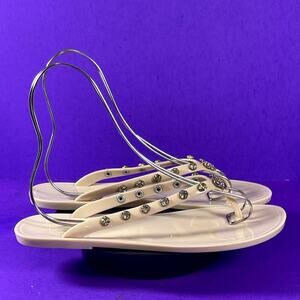 Juicy‎ Couture Women's Beige Jelly Rhinestone Thong Flip Flops Shoe Size 10